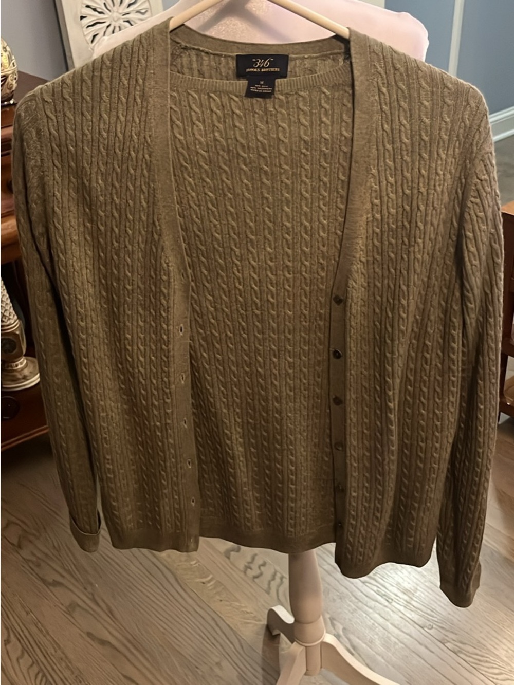 Brooks Brothers Olive Green Cable-Knit Cardigan